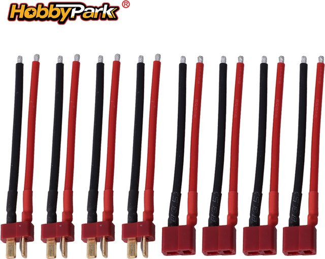 HobbyPark T-Stecker Deans Verlängerungskabel Männlich/Weiblich, 80mm, 14AWG, Rot - Bild 1