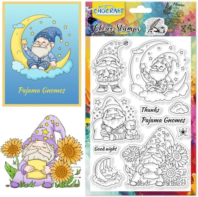 Transparente Handwerk-Stempel mit Zwergen, Sonnenblumen, Mond und Sternen für DIY Scrapbooking und Fotoalben - Bild 1