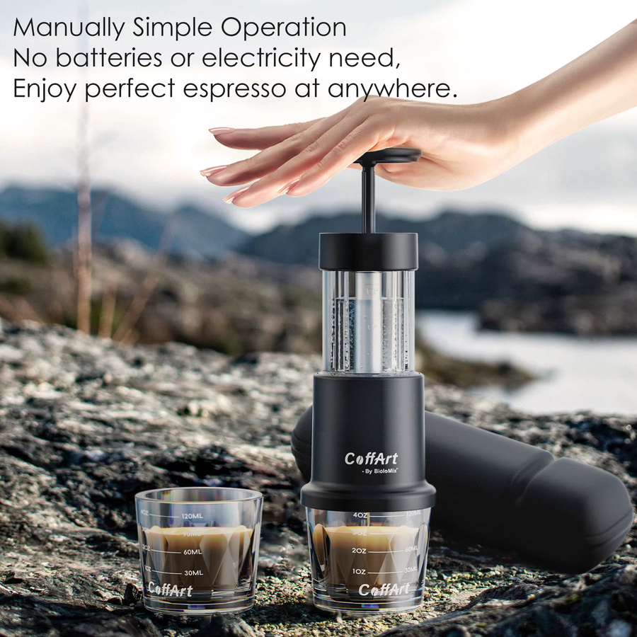 BioloMix 2-in-1 Tragbare Kaffeemaschine in Schwarz für Nespresso Original Kapseln und gemahlenen Kaffee mit Handpresse - Bild 2