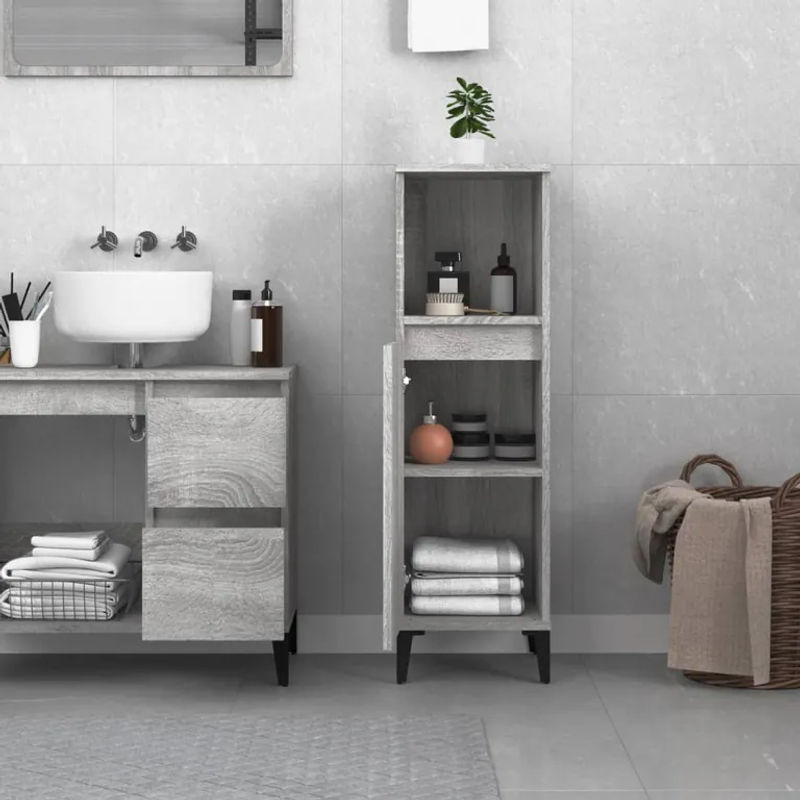 vidaXL Badschrank Grau Sonoma mit Schranktüren und Regalböden, B/T/H: 30 x 30 x 100 cm - Bild 2