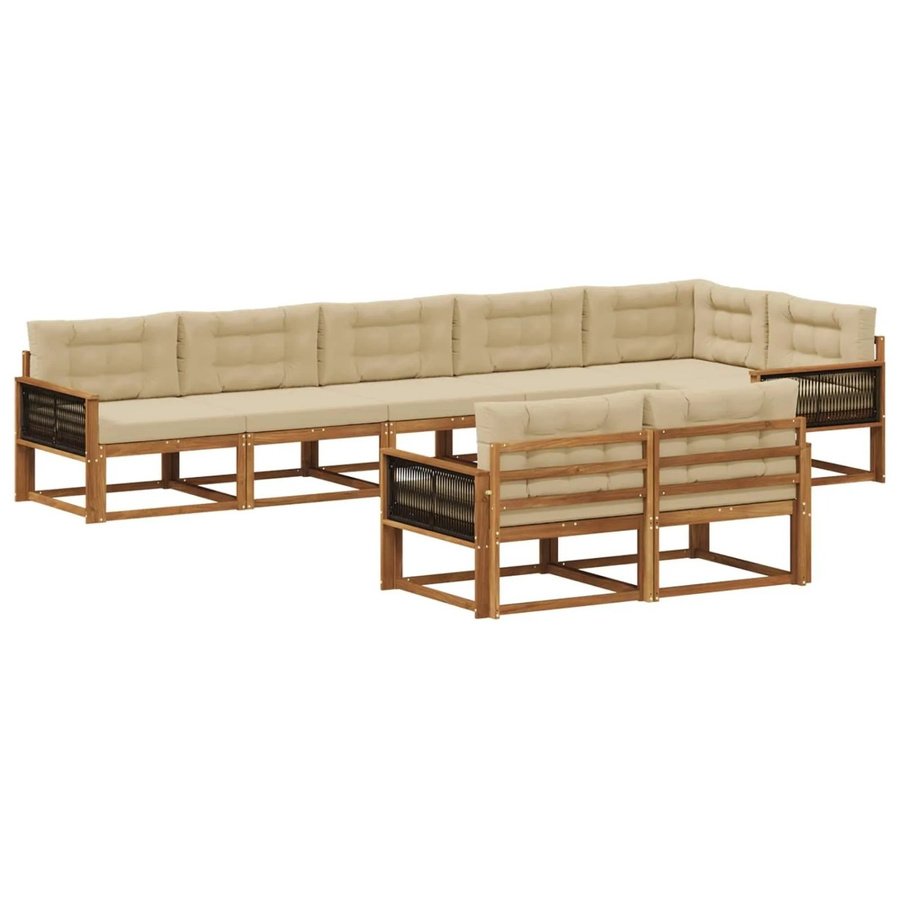 vidaXL Outdoor-Sofagarnitur aus massivem Akazienholz mit 8 Kissen in Natur und Beige - Bild 2