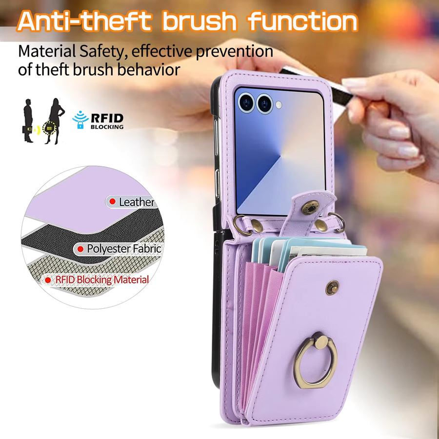 Leder Handyhülle mit Ringkartenhalter und Crossbody-Funktion für Samsung Galaxy Z Flip 7 6 5 4 3 und FE in Rot oder Lila - Bild 3
