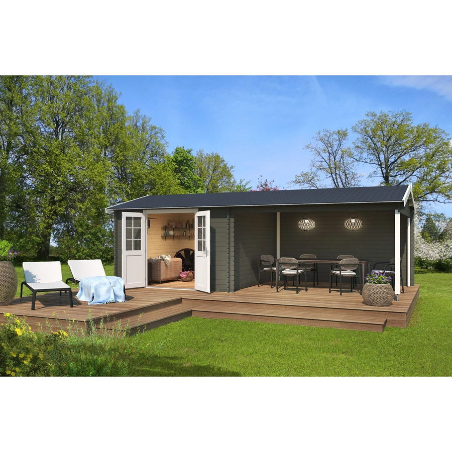 Lasita Gartenhaus Amarillo Maja Satteldach in Grüngrau lasiert B/H/T: 730 x 250,8 x 388,5 cm - Bild 2