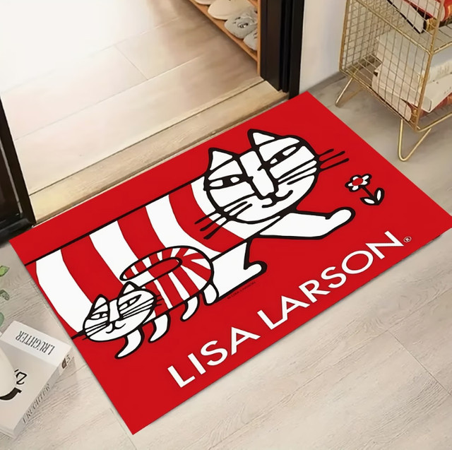 Willkommensmatte Lisa Larson mit Katzenmuster in Rot-Weiß, rechteckiger Eingangsteppich im skandinavischen Design - Bild 1