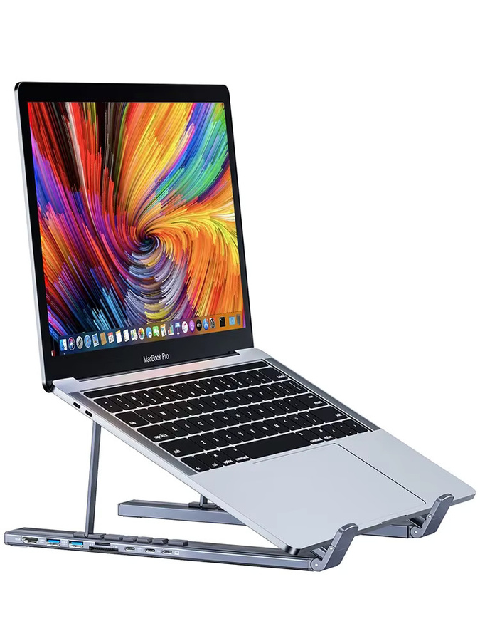 KEBIDUMEI 8-in-1 USB-C Laptop-Ständer Dockingstation mit 100W PD, 4K HDMI, USB 3.0 und SD/TF-Kartenleser in Grau - Bild 5
