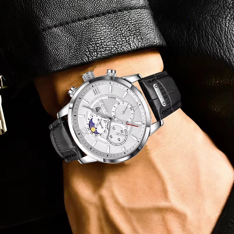 LIGE Quarz-Armbanduhr, Leder, Bicolor, Datum, Herren - Bild 4