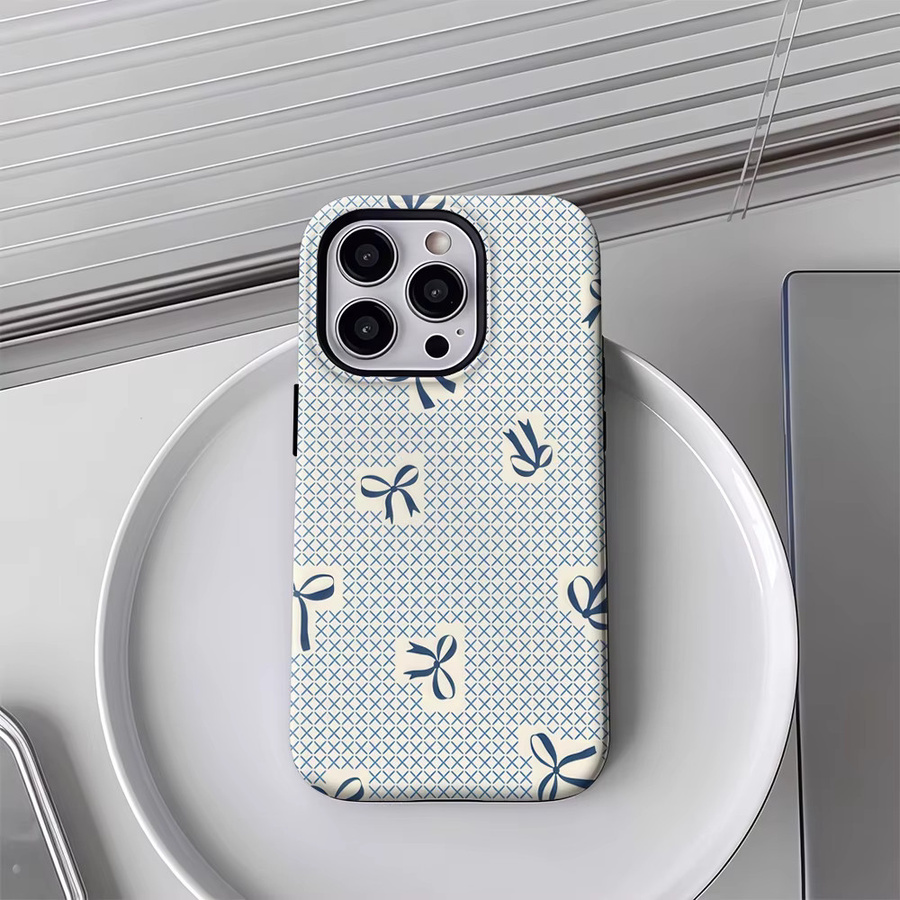 Handyhülle mit blauem Schachbrettmuster und Schleifen für Apple iPhone 17 16 15 14 13 12 Pro Max Plus mit doppelschichtiger Rückseite - Bild 3