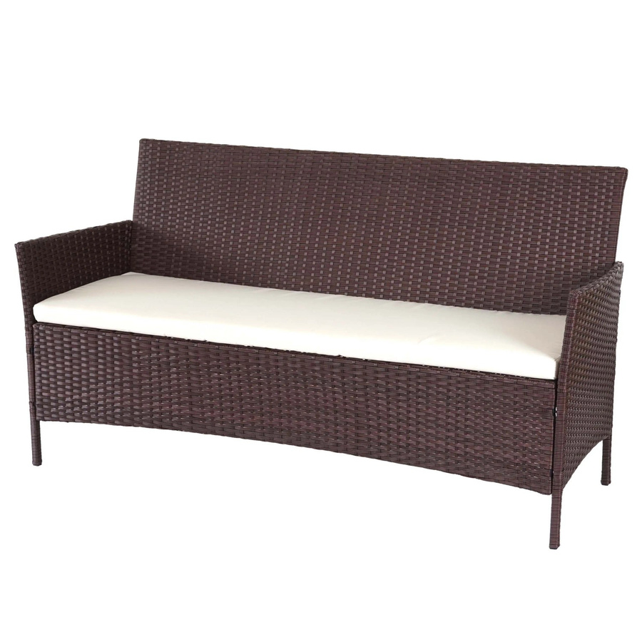 MCW 3-Sitzer Poly-Rattan Gartenbank Hamar in Braun-meliert mit cremefarbenen Kissen - Bild 3