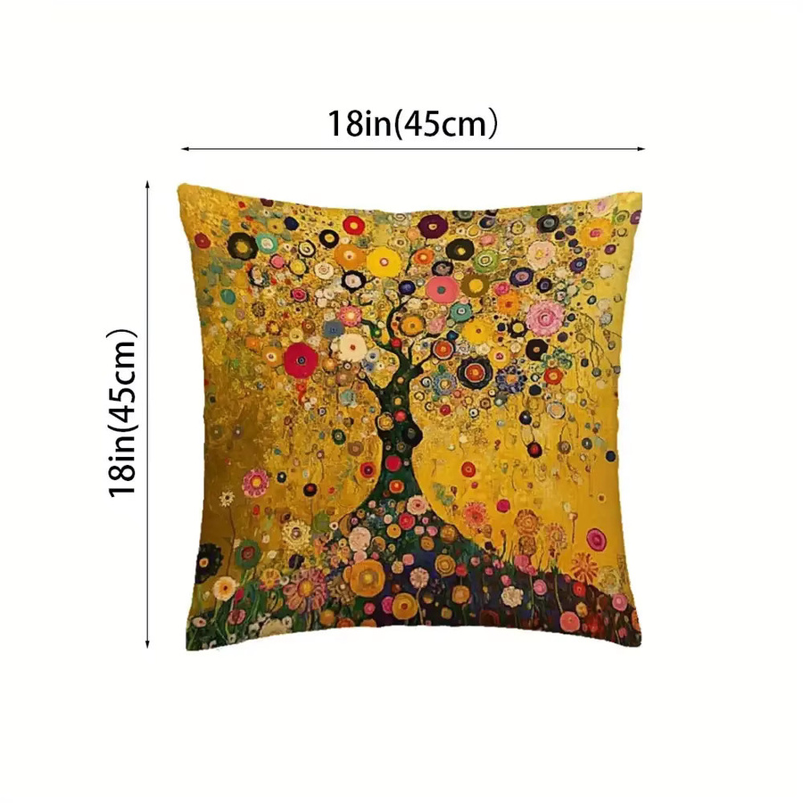 Klimt Baum des Lebens Kissenbezug in Gold mit floralem Art Nouveau Design, quadratisch, 45 x 45 cm - Bild 3