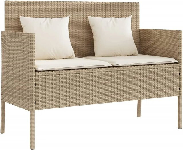 vidaXL Gartenbank aus Polyrattan mit Kissen in Beige und Weiß - Bild 1