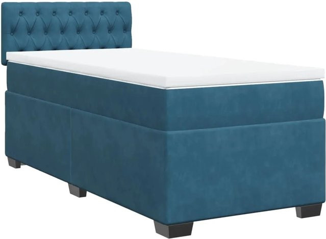 vidaXL Boxspringbett mit Matratze in Dunkelblau aus Samt, Hybrid-Design mit Taschenfederkern, B/T: 100 x 200 cm - Bild 1