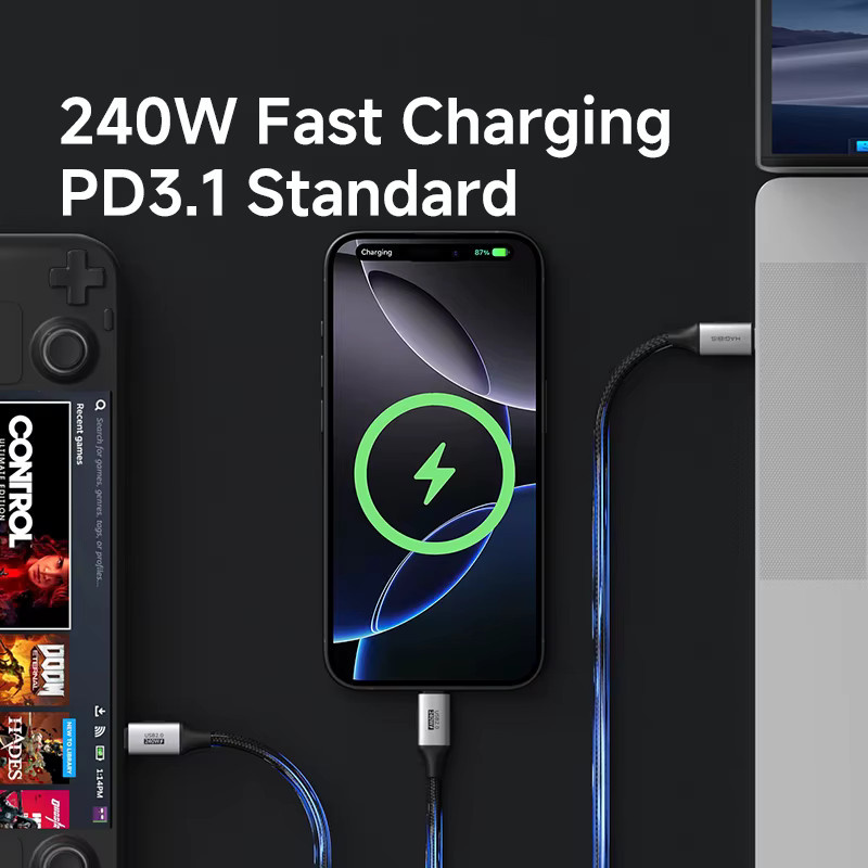 Hagibis USB-C auf USB-C Ladekabel mit 240 W und PD3.1 für schnelles Aufladen von iPhone 15/16/17 Pro, Laptops und Tablets - Bild 2