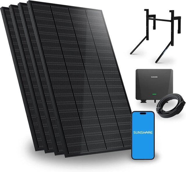 SUNSHARE Ray 800W Balkonkraftwerk PV Komplettset mit Halterung für Betonbalkon in Schwarz - Bild 1