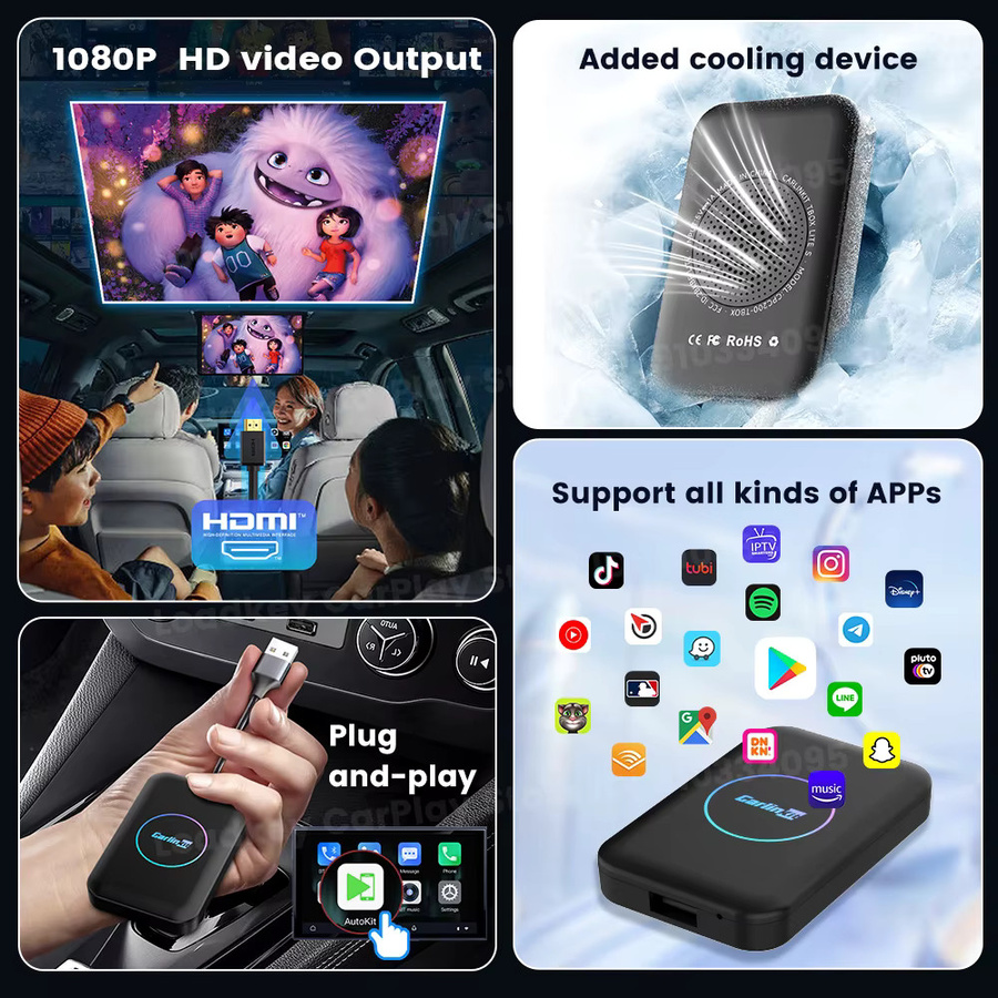 CarlinKit Android TV Box Wireless Adapter Lite in Schwarz mit CarPlay, Android Auto und HD Ausgang für IPTV, Youtube, Netflix und Spotify - Bild 3