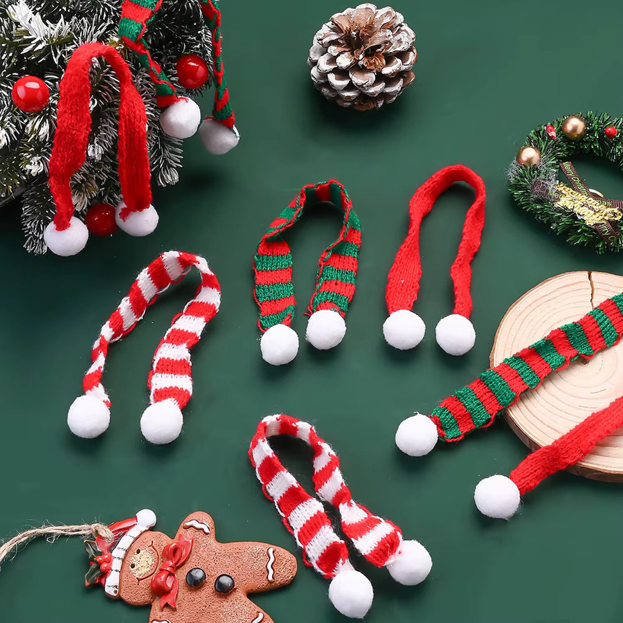 iYOE 10er Set Weihnachts-Strickschals für Weinflaschen und Dekoration, Motive Schneemann und Baum, mehrfarbig gestreift, B: 20 cm, H: 1,7 cm - Bild 5