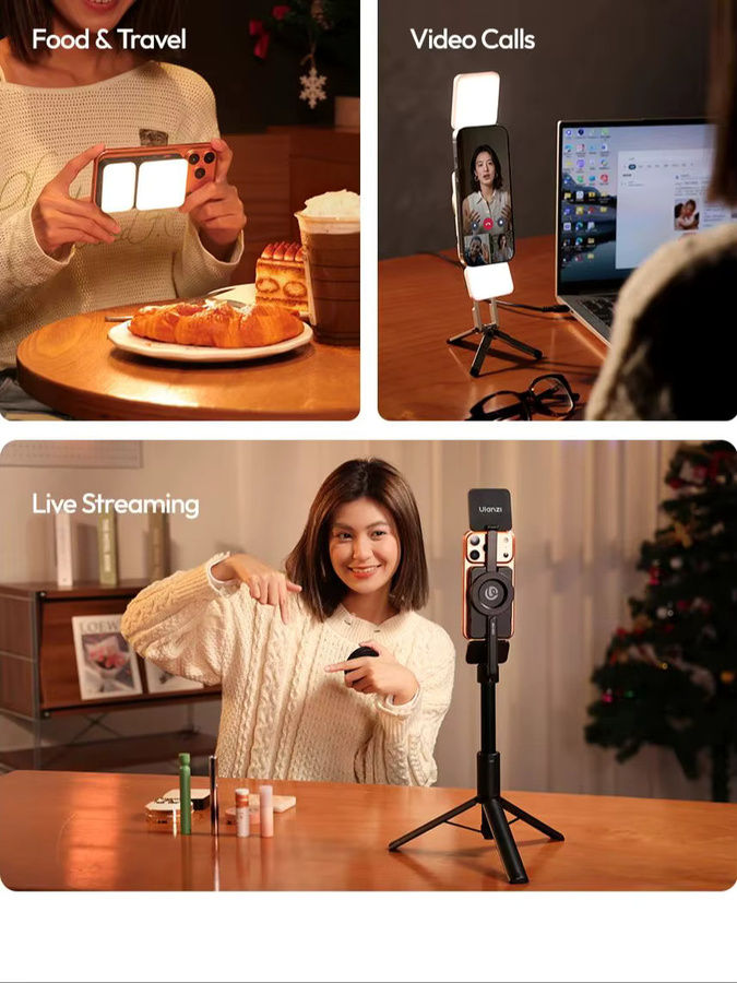 Ulanzi GL01 Magnetisches Aufstecklicht in Schwarz für iPhone 17 und Android, dimmbares Selfie-Licht mit einstellbarer Farbtemperatur 2700-6500K für Live-Vlogs - Bild 7