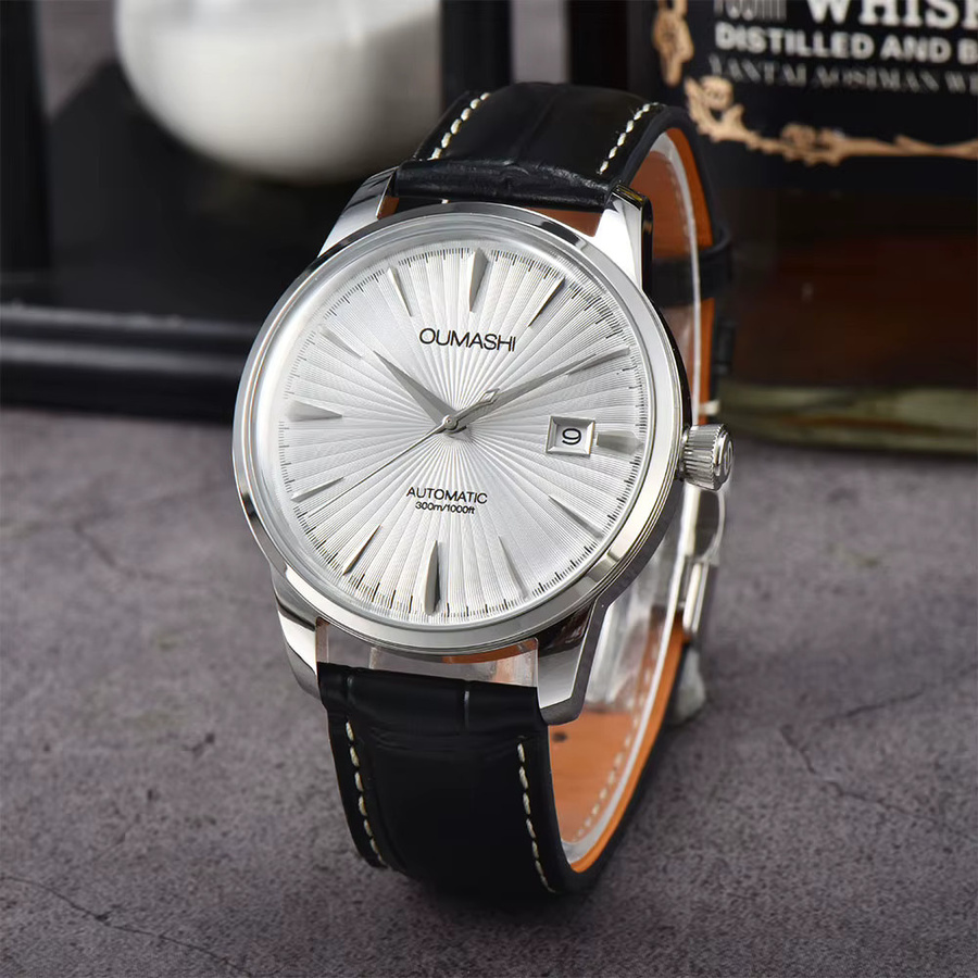 OUMASHI Armbanduhr, Automatik, Edelstahlgehäuse, 40 mm, Lederarmband, Herren - Bild 2