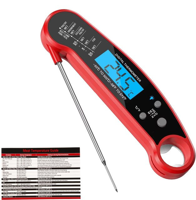 LMETJMA Digitales Fleischthermometer mit Display in Rot für Kochen, Grillen und Backen - Bild 1