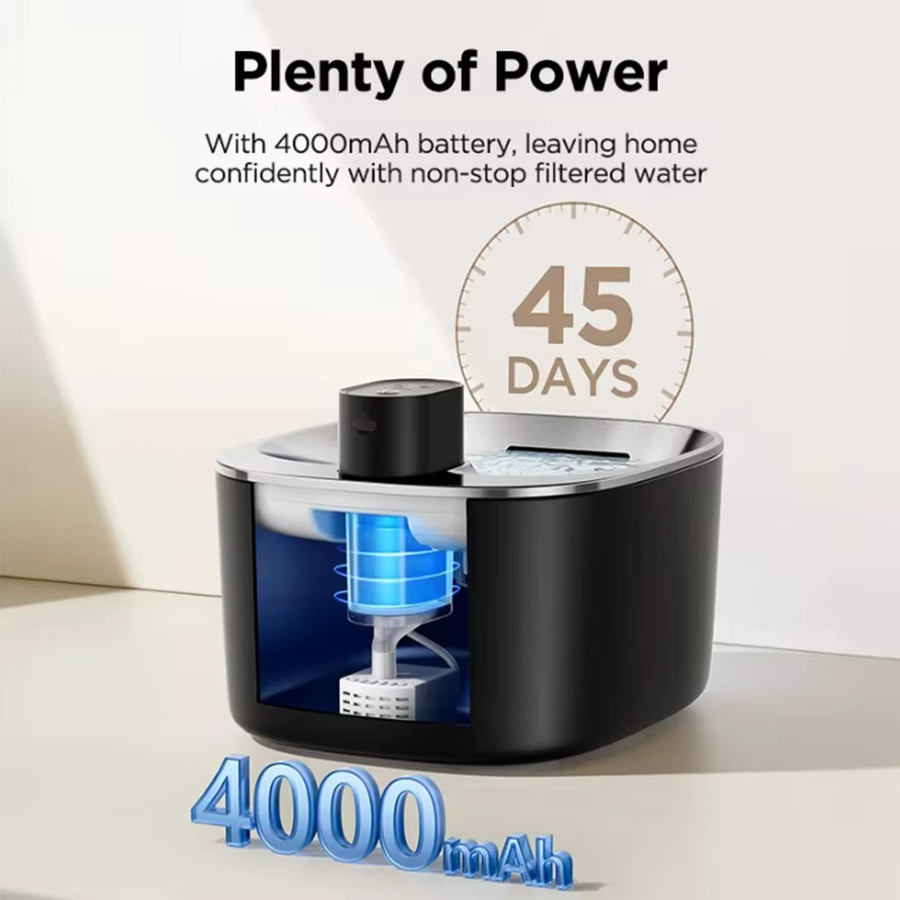 Kabelloser Katzen-Wasserbrunnen mit Bewegungssensor, 4L, Batteriebetrieben, 4000 mAh, Weiß - Bild 3