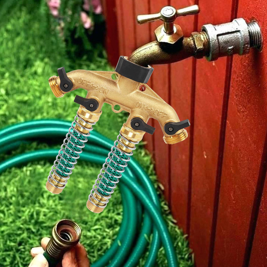 TOMTOP JMS 4-Wege-Gartenschlauchverteiler in Gold mit 3/4 Zoll Wasserhahn-Umleitungsschlauch, 2 Verlängerungsfedern und 4 Unterlegscheiben - Bild 5