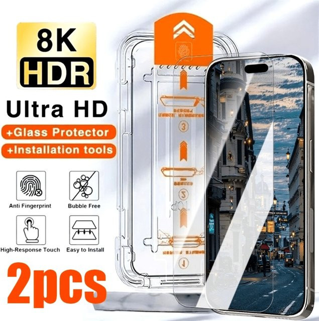 2 Stück HD-Vollbildschutz Glas für Apple iPhone 17 16 15 14 13 12 11 Pro Max Plus XR XS in Transparent mit Easy Install System - Bild 1