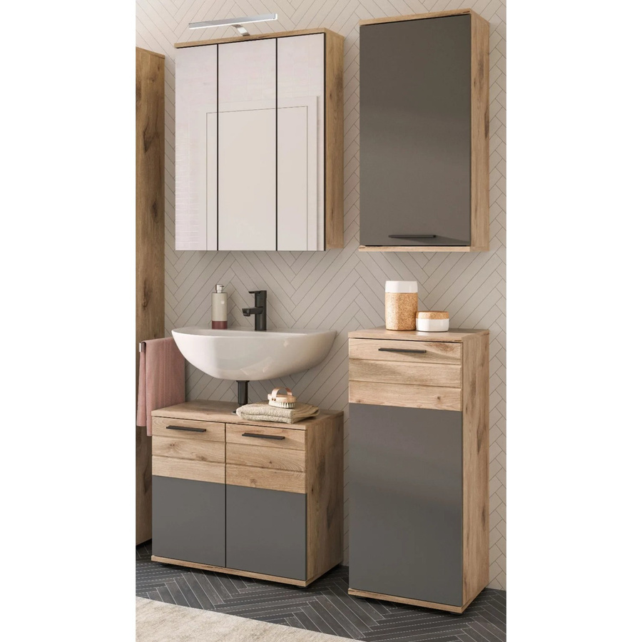 Inn.Furn Badmöbel-Set Tomaso in Eiche Grau, 4-teilig mit Soft-Close und LED-Beleuchtung, Breite: 112 cm - Bild 2