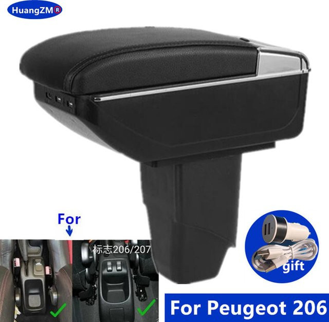 HuangZM Armlehne mit USB-Anschluss für Peugeot 206 cc Cabrio in Schwarz - Bild 1