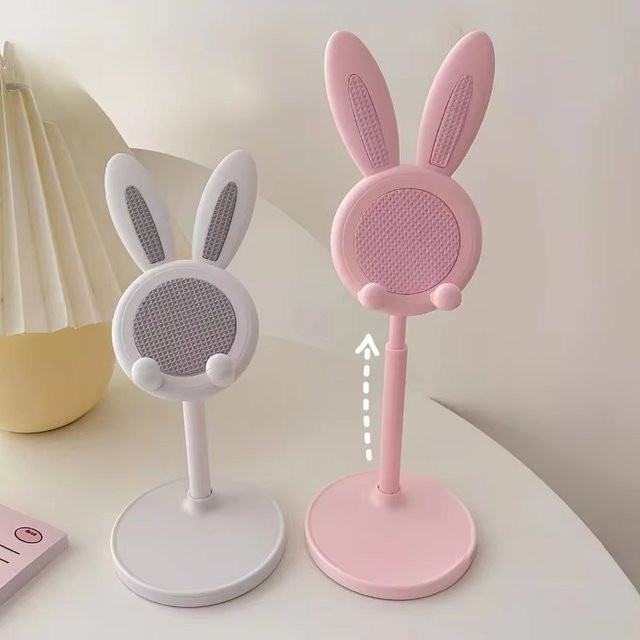 Viesrita Handyhalterung mit Cartoon-Kaninchen in Rosa und Blau, tragbare Smartphone- und Tablet-Halterung mit verstellbarem Winkel und verstellbarer Höhe, faltbar - Bild 1