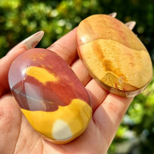 CRYSTALHOLA Mookaite Handstein in Rot und Multicolour, ovaler Sorgenstein mit abstraktem Design - Bild 1