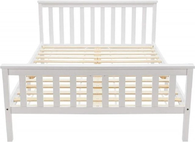 okwish Holzbett mit Kopfteil und Lattenrost in Weiß für Kinderzimmer und Schlafzimmer, B/T/H: 140 x 200 x 82 cm - Bild 1