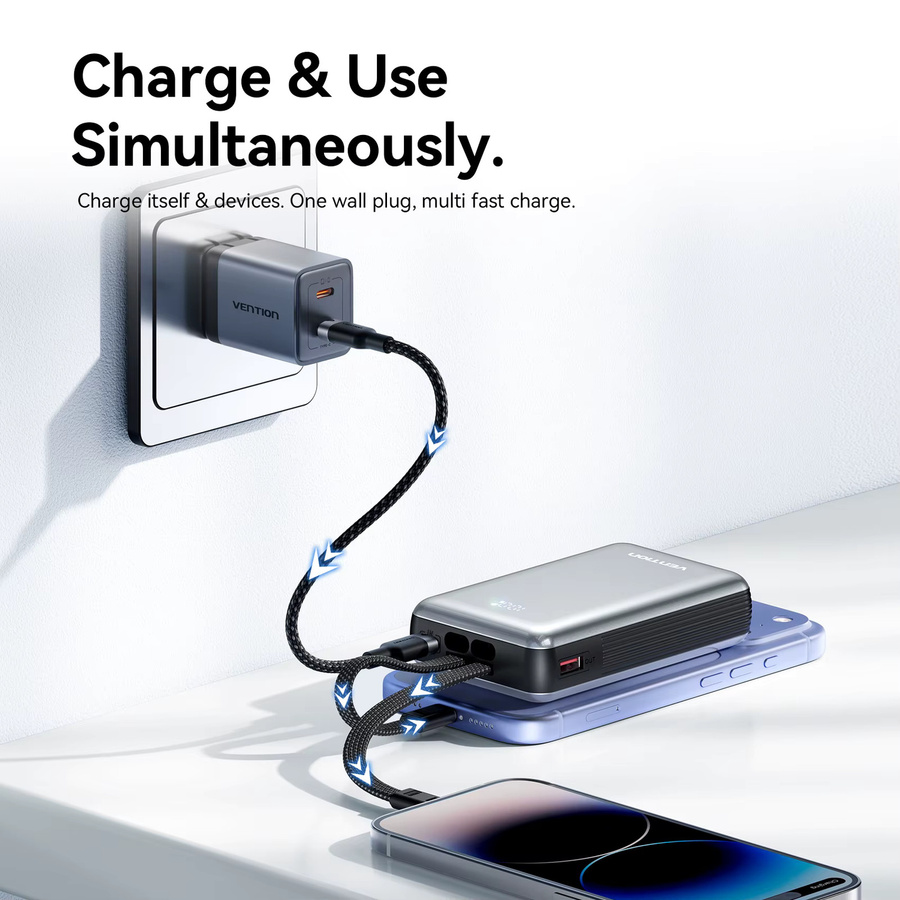 Vention Powerbank mit 20000mAh und 35W PD Schnellladung in Grau - Bild 4