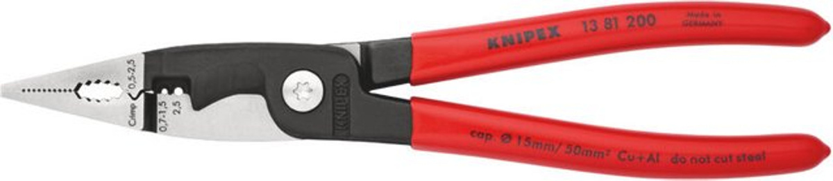 Knipex Elektro-Installationszange schwarz/rot mit Kunststoffüberzug, Länge: 200 mm - Bild 2