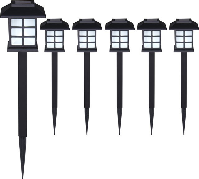 monzana LED Solarleuchten 6er-Set Schwarz mit Dämmerungssensor und Erdspieß für Garten, Terrasse und Balkon - Bild 1