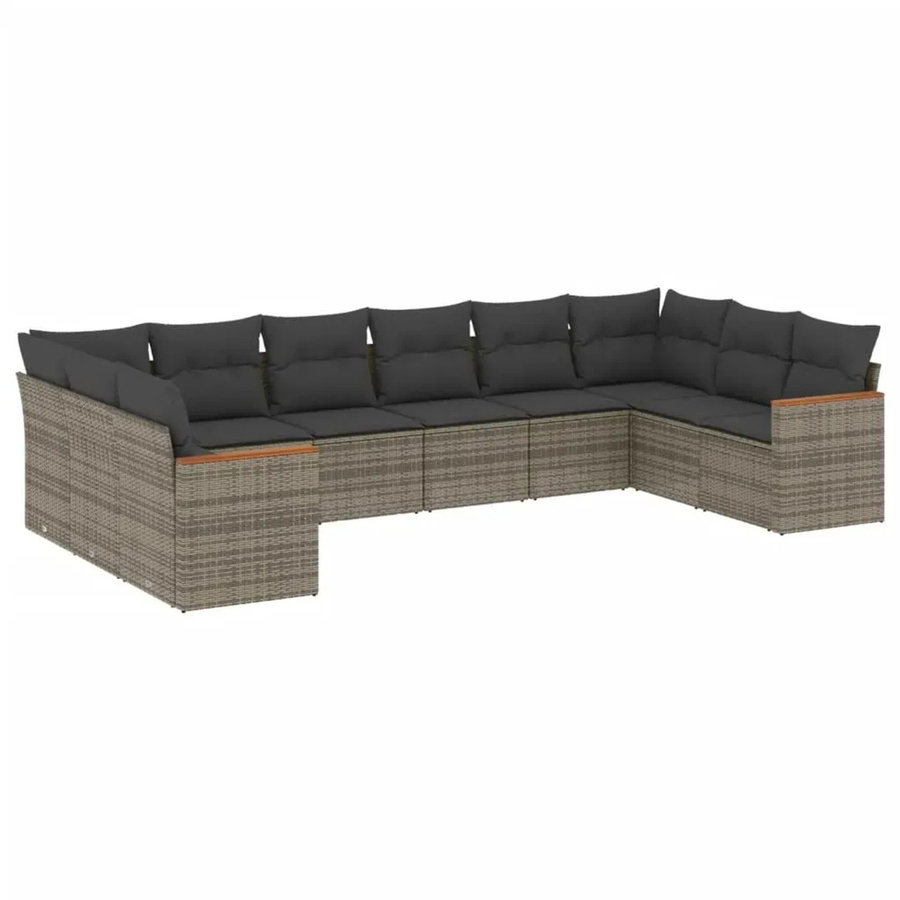 vidaXL 10-tlg. Garten-Sofagarnitur in L-Form aus Poly-Rattan und Metall mit Kissen in Grau - Bild 2