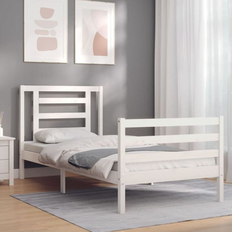 Massivholzbett aus Kiefer mit Kopfteil von Vidaxl in Weiß im Landhausstil und minimalistischem Design - Bild 1