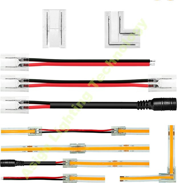 Asign 5er Set COB LED Streifen Stecker für 5V 12V 24V in Transparent, verschiedene Ausführungen für 2pin 3pin 4pin mit 5mm 8mm 10mm Breite - Bild 1