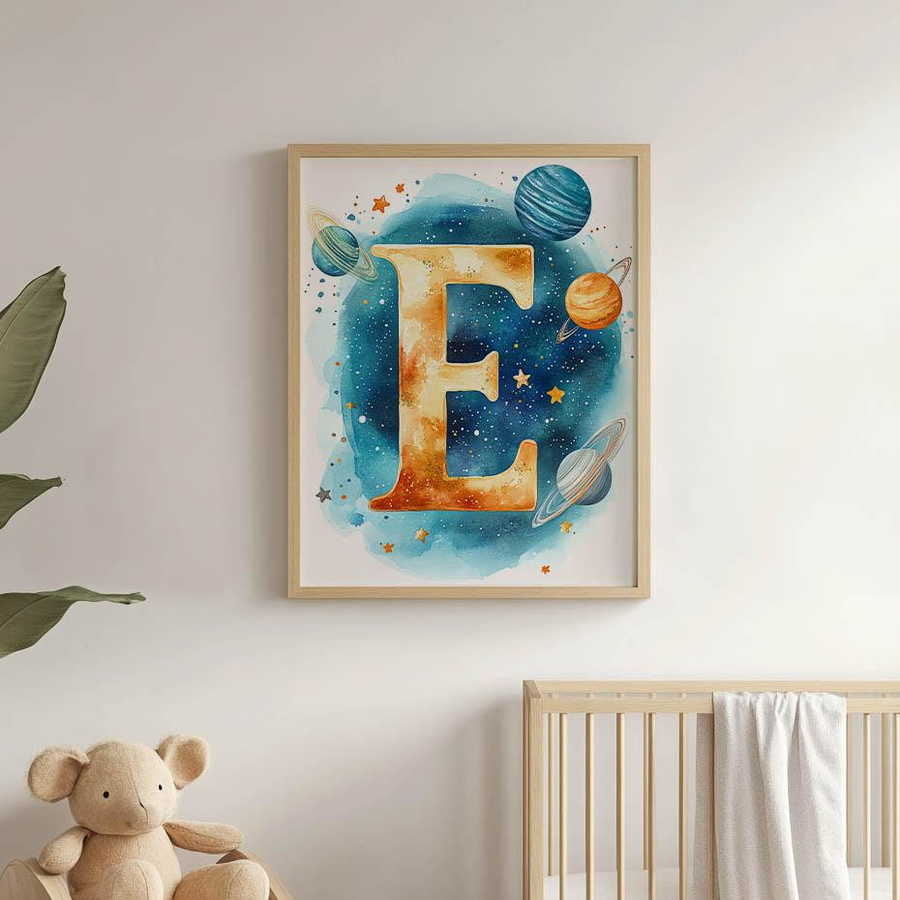 Dekoratives Poster Kosmischer Buchstabe E von Marcin Zbijowski mit Holzrahmen, Breite: 30 cm, Höhe: 40 cm - Bild 3