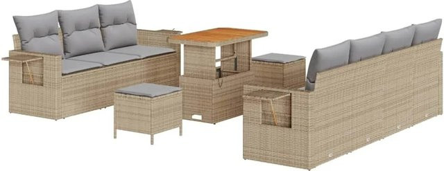 vidaXL Garten-Sofa-Set 10-teilig aus Polyrattan in Beige mit Lounge-Sesseln, Ottomanen, Couchtisch und 3-Sitzer-Sofa für Terrasse und Garten - Bild 1