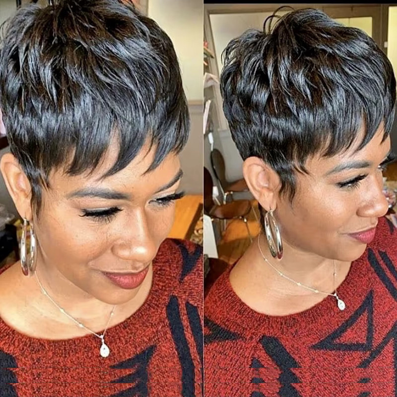 OYM HAIR Pixie-Perücke mit Pony, Echthaar, Schwarz, Damen - Bild 2