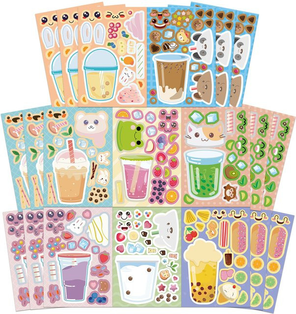8er Set wasserfeste Milch Tee Collage Aufkleber in Multicolour für DIY Dekoration von Laptops, Telefonhüllen und Wasserflaschen - Bild 1