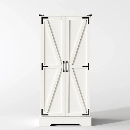 Merax Küchenschrank im Bauernhausstil in Weiß mit 2 Türen, LED-Beleuchtung und verstellbaren Regalen, B/T/H: 128,5 x 35,0 x 60,0 cm