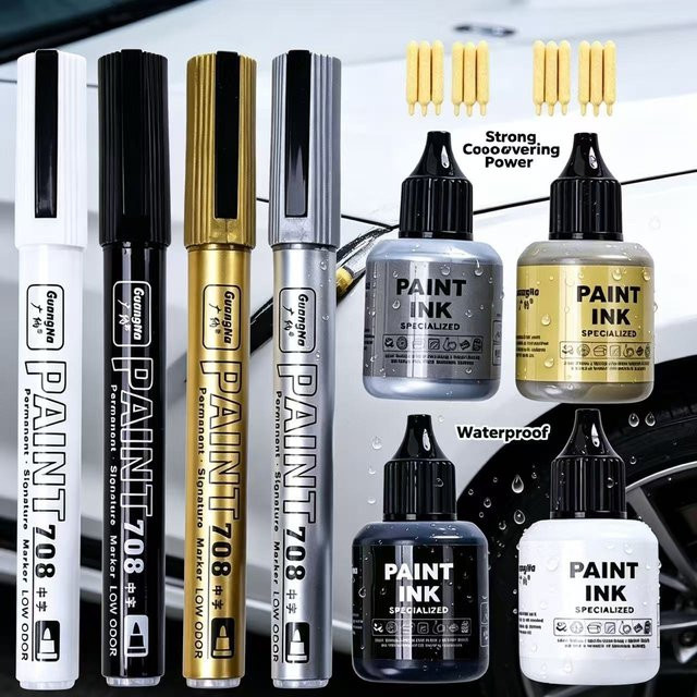 Permanent Metallic-Lackmarker Set mit Stiften in Gold, Silber, Weiß und Schwarz für DIY-Harz, Metall und Reifen - Bild 1