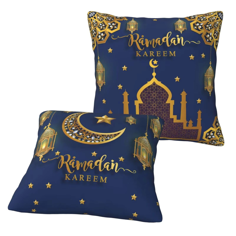 VIKAMA 2 Stück Kissenbezüge mit Ramadan-Motiv in Marineblau und Gold, quadratisch, 30 x 30 cm - Bild 3