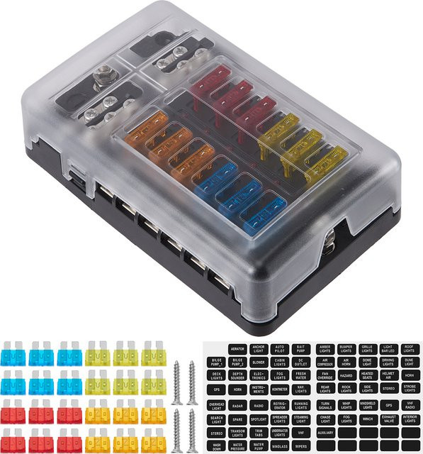 Chelhead 12V 12-Wege-Auto-Sicherungshalter mit negativen Bussen und roter LED-Anzeige in Rot und Schwarz - Bild 1