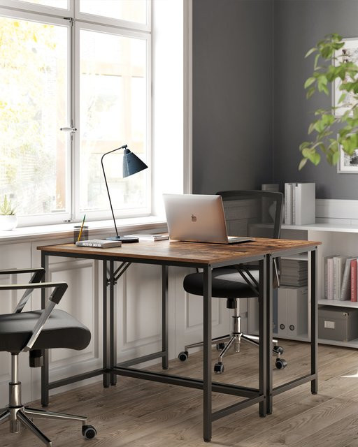 Vasagle Schreibtisch im Industrie-Design, Computertisch für Arbeitszimmer und Schlafzimmer, Braun-Schwarz, B/T/H: 100 x 50 x 75 cm - Bild 2