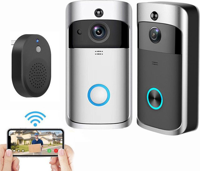 OIMG Kabellose WiFi V5 Video-Türklingel mit Nachtsicht und Gegensprechanlage in Schwarz und Silber - Bild 1