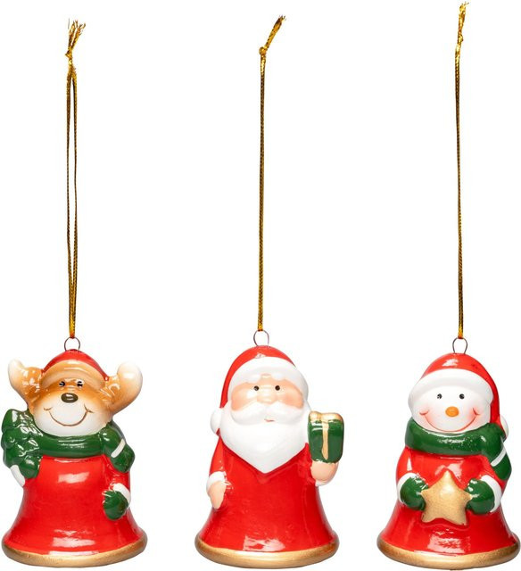 Viva Domo Keramik-Hänger Glöckchen und Santa Figuren, 3 Stück, Mehrfarbig - Bild 1