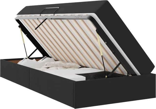 vidaXL Aufbewahrungsbett mit Matratze in Schwarz aus Samt und Metall, B/T/H: 90 x 190 x 43,5 cm - Bild 1