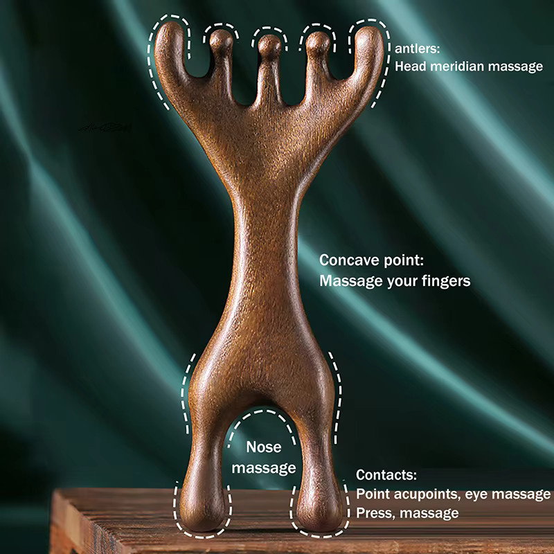 HNKMP Gua Sha Gesichtsmassagegerät und Kopfhautmassagegerät, Sandelholz, braun - Bild 3
