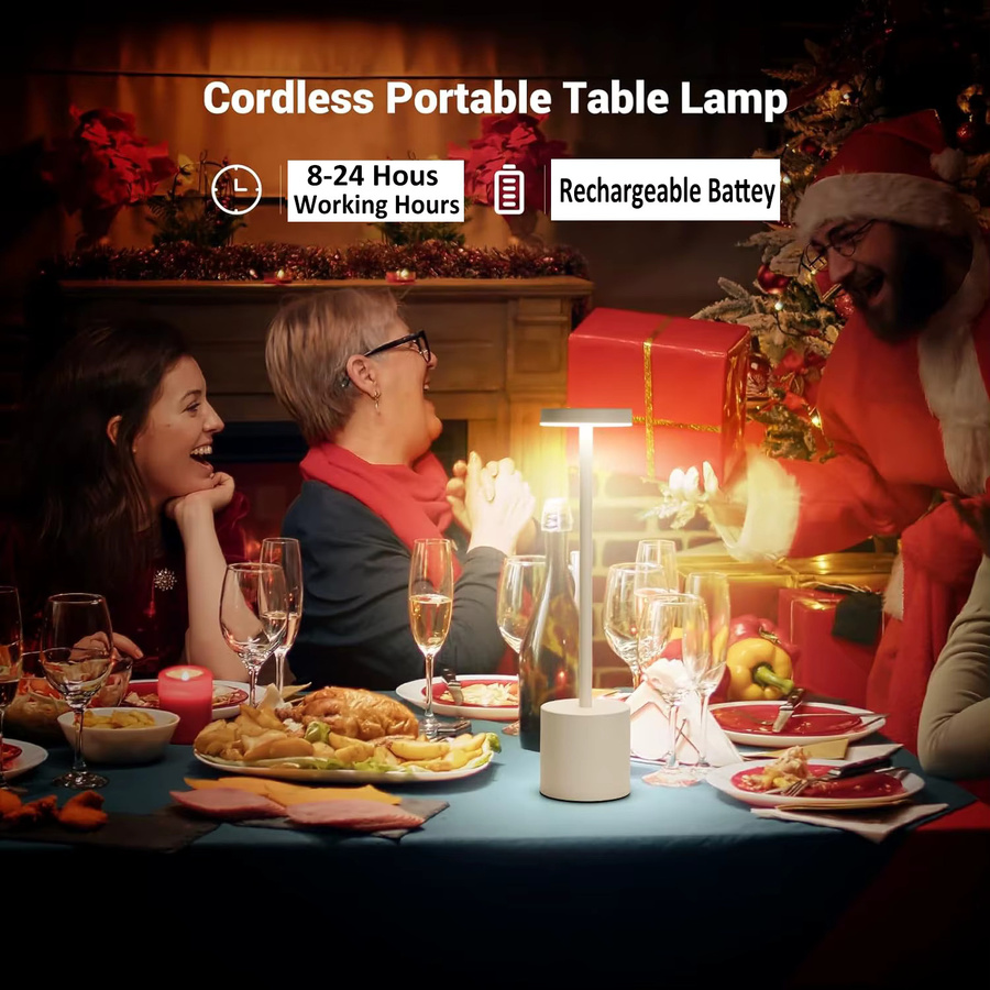 Wiederaufladbare LED Tischlampe mit Touch-Sensor in Weiß, dimmbares kabelloses Nachtlicht und Leselampe für Schlafzimmer, Restaurant oder Hotel - Bild 3